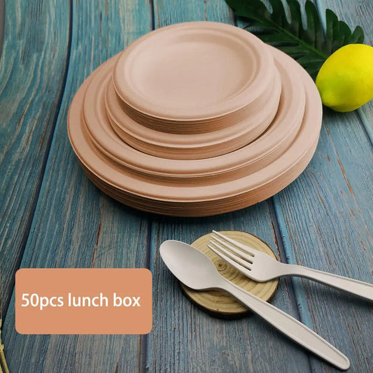 Eco-Friendly Compostable Paper Plates - 6/7/9 Inch Bagasse Tableware (50PCS)